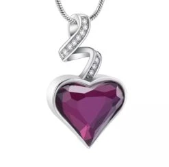 Sparkle Ribbon Heart Purple -Stainless Steel Cremation Ashes Jewellery Urn Pendant