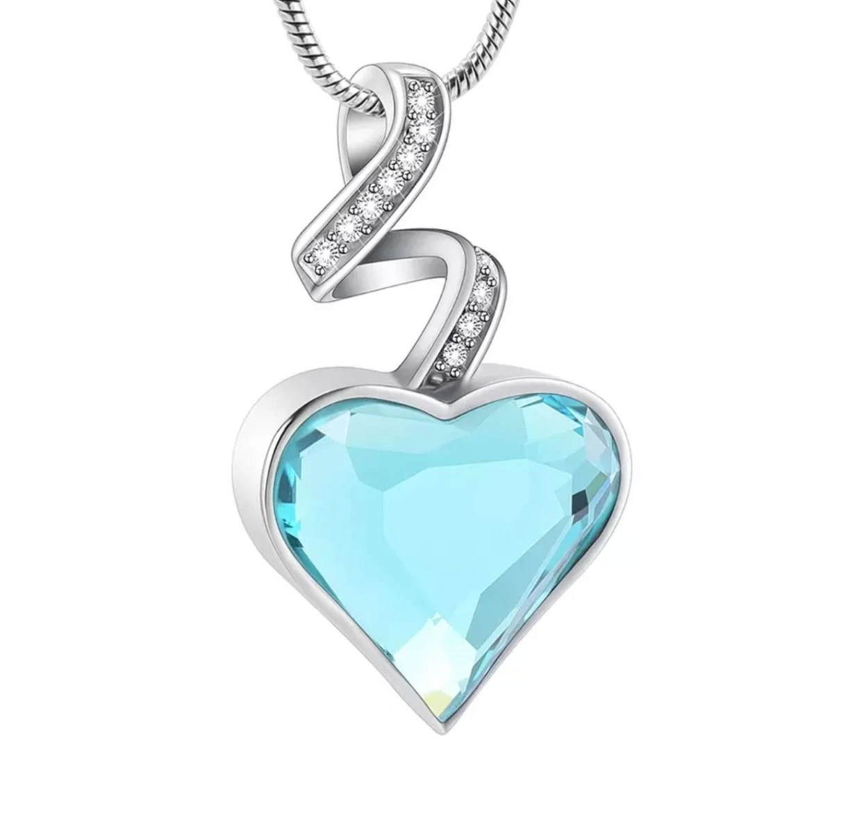 Sparkle Ribbon Heart Blue -Stainless Steel Cremation Ashes Jewellery Urn Pendant 3 Sparkle Ribbon Heart Blue -Stainless Steel Cremation Ashes Jewellery Urn Pendant