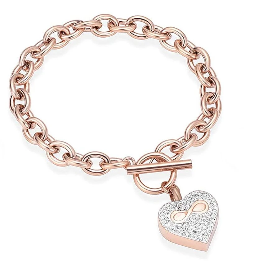 Crystal Infinity Heart - Rose Gold Stainless Steel Cremation Ashes Jewellery Bracelet 3 Crystal Infinity Heart - Rose Gold Stainless Steel Cremation Ashes Jewellery Bracelet