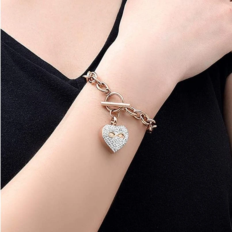 Crystal Infinity Heart - Rose Gold Stainless Steel Cremation Ashes Jewellery Bracelet 4 Crystal Infinity Heart - Rose Gold Stainless Steel Cremation Ashes Jewellery Bracelet - Image 2