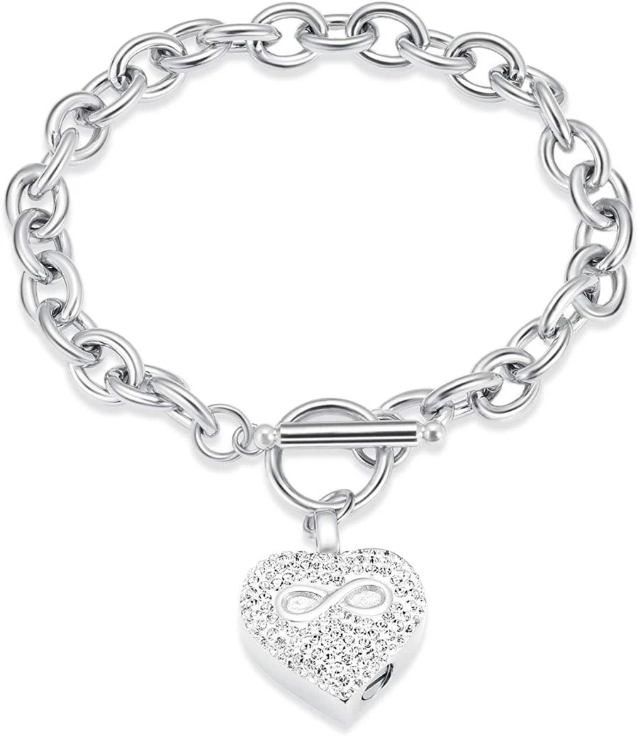 Crystal Infinity Heart - Stainless Steel Cremation Ashes Jewellery Bracelet 3 Crystal Infinity Heart - Stainless Steel Cremation Ashes Jewellery Bracelet