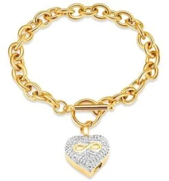 Crystal Infinity Heart - Yellow Gold Stainless Steel Cremation Ashes Jewellery Bracelet