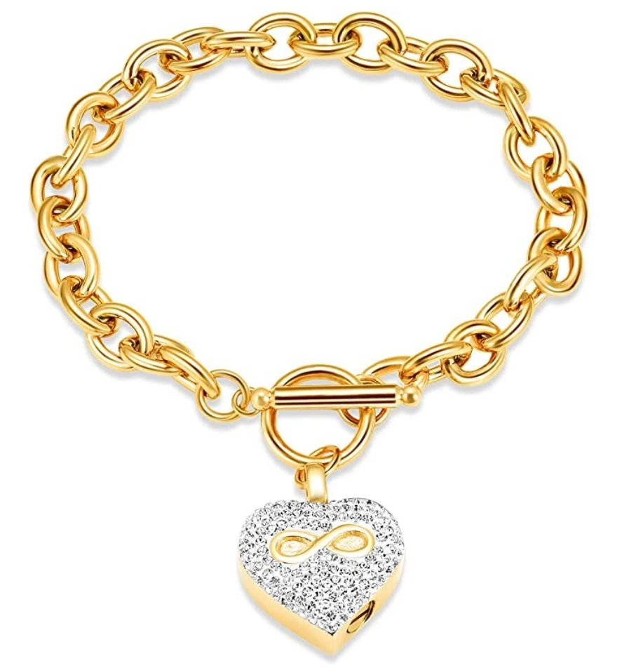 Crystal Infinity Heart - Yellow Gold Stainless Steel Cremation Ashes Jewellery Bracelet 3 Crystal Infinity Heart - Yellow Gold Stainless Steel Cremation Ashes Jewellery Bracelet