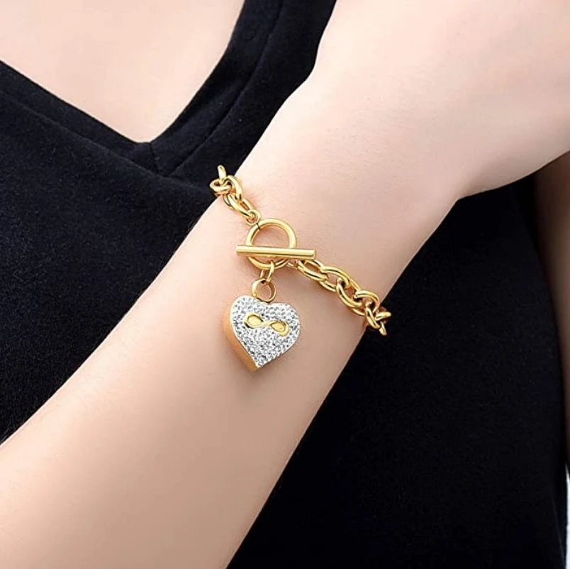 Crystal Infinity Heart - Yellow Gold Stainless Steel Cremation Ashes Jewellery Bracelet 4 Crystal Infinity Heart - Yellow Gold Stainless Steel Cremation Ashes Jewellery Bracelet - Image 2