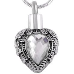 Jewelled Wings Clear - Stainless Steel Cremation Ashes Jewellery Pendant
