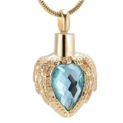 Jewelled Wings Gold Azure - Stainless Steel Cremation Ashes Jewellery Pendant