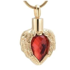 Jewelled Wings Gold Ruby - Stainless Steel Cremation Ashes Jewellery Pendant