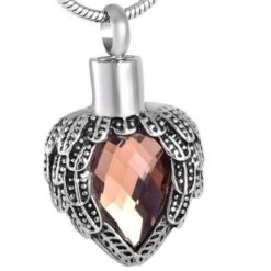 Jewelled Wings Vintage Rose - Stainless Steel Cremation Ashes Jewellery Pendant
