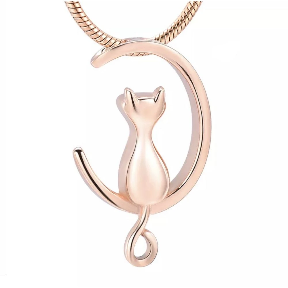 Slide Cat Moon Rose Gold - Stainless Steel Cremation Ashes Jewellery Pendant 3 Slide Cat Moon Rose Gold - Stainless Steel Cremation Ashes Jewellery Pendant