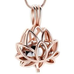 Lotus Flower Rose - Stainless Steel Cremation Ashes Jewellery Pendant