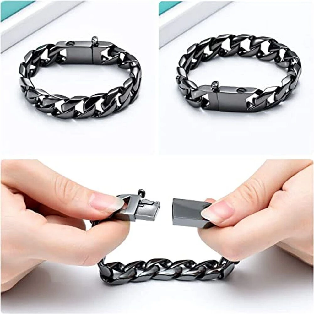 Men's Black Chunky Curb Bracelet - Stainless Steel Cremation Ashes Jewellery 5 Men's Black Chunky Curb Bracelet - Stainless Steel Cremation Ashes Jewellery - Image 3