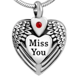 Miss You Heart - Stainless Steel Cremation Ashes Jewellery Pendant