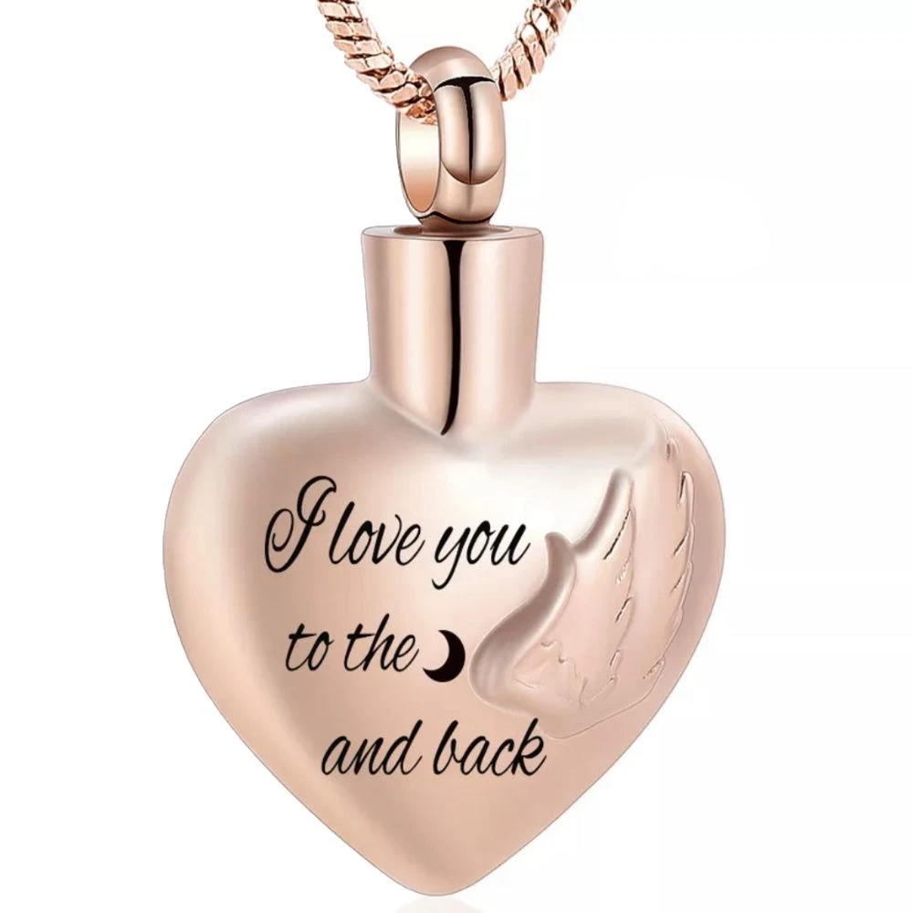 Moon & Back Heart Rose Gold - Stainless Steel Ashes Jewellery Memorial Urn Pendant 3 Moon & Back Heart Rose Gold - Stainless Steel Ashes Jewellery Memorial Urn Pendant