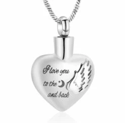 Moon & Back Heart - Stainless Steel Ashes Jewellery Memorial Urn Pendant