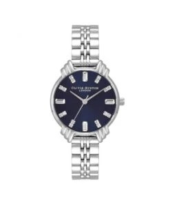 Olivia Burton Art Deco Navy Dial Silver Bracelet Watch