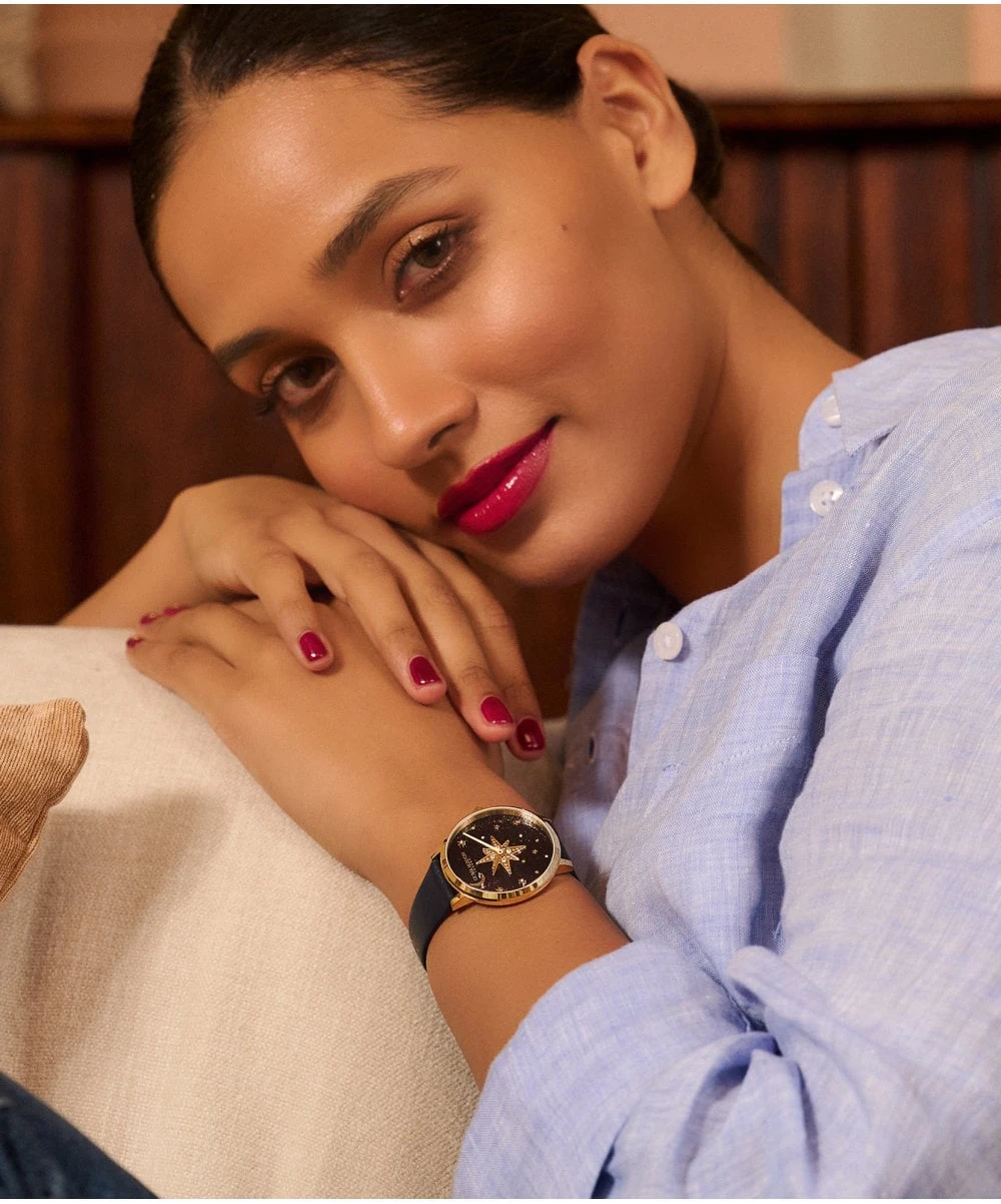 Olivia Burton Celestial Nova Slim Gold & Sapphire Blue Leather Strap Watch 8 Olivia Burton Celestial Nova Slim Gold & Sapphire Blue Leather Strap Watch - Image 6