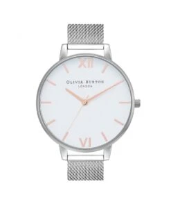 Olivia Burton Classics White Dial Silver Mesh Bracelet Watch