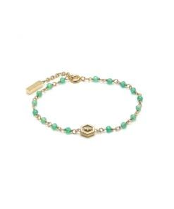 Olivia Burton Olivia Burton Minima Bee Green & Gold Beaded Charm Bracelet