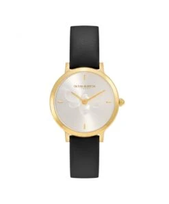 Olivia Burton Olivia Burton Ultra Slim Bee Black Leather Strap Watch