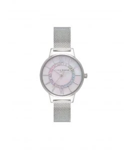 Olivia Burton Wonderland Rainbow Dial Silver Mesh Bracelet Watch