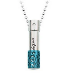 Only Love Blue Cylinder - Stainless Steel Cremation Ashes Memorial Pendant
