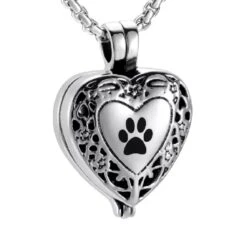 Paw Heart Locket - Stainless Steel Cremation Ashes Jewellery Urn Pendant