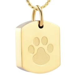 Paw Dog Tag - Gold Stainless Steel Pet Cremation Ashes Jewellery Pendant