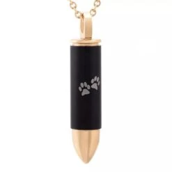 Paw Print Bullet Rose Gold - Stainless Steel Cremation Ashes Memorial Pendant