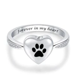 Paw Print Heart Ring - Stainless Steel Cremation Ashes Jewellery Pet Memorial Keepsake
