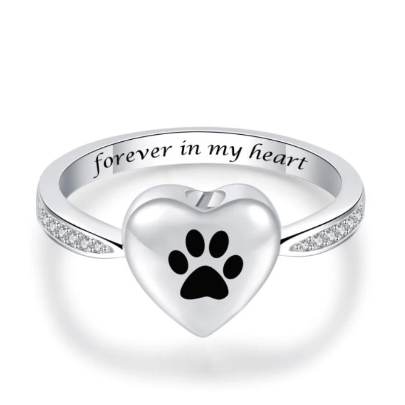 Paw Print Heart Ring - Stainless Steel Cremation Ashes Jewellery Pet Memorial Keepsake