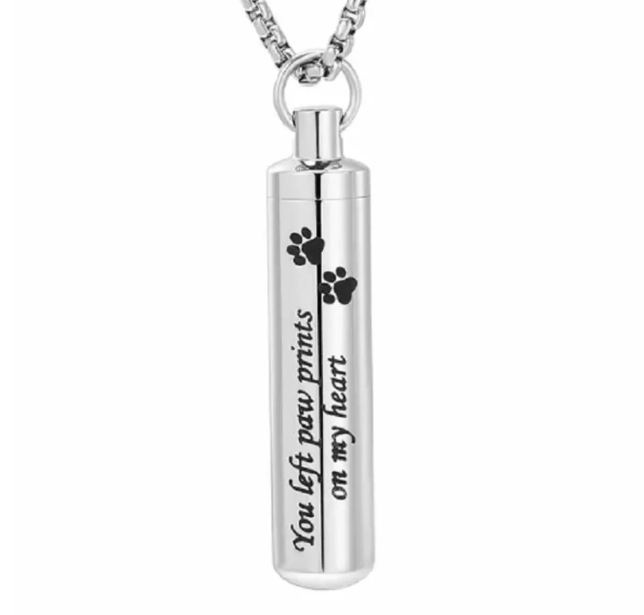 Paw Prints Cylinder - Stainless Steel Cremation Ashes Urn Jewellery Pendant 3 Paw Prints Cylinder - Stainless Steel Cremation Ashes Urn Jewellery Pendant