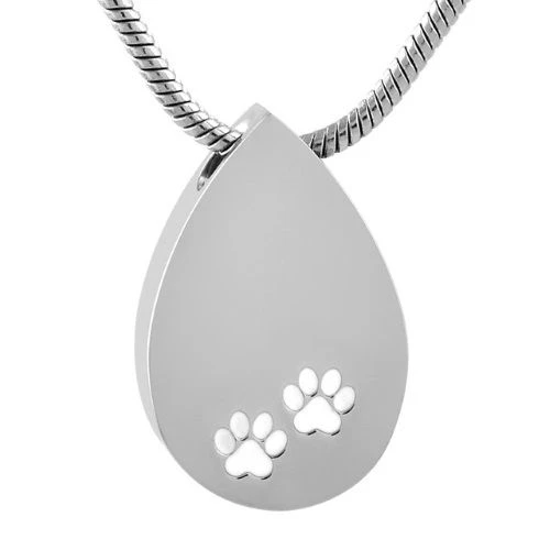 Paw Print Tear - Stainless Steel Pet Ashes Memorial Pendant 3 Paw Print Tear - Stainless Steel Pet Ashes Memorial Pendant
