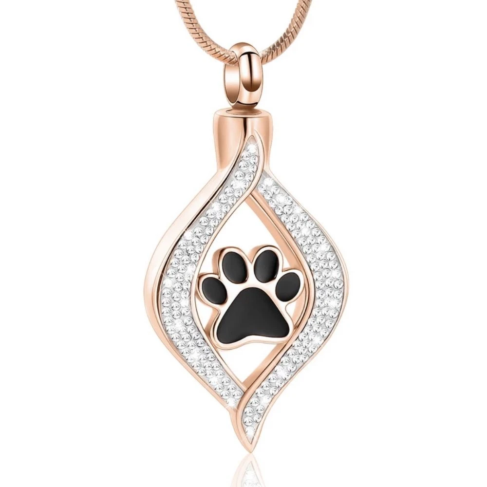 Teardrop Ribbon Paw Rose Gold - Stainless Steel Cremation Ashes Memorial Pendant 3 Teardrop Ribbon Paw Rose Gold - Stainless Steel Cremation Ashes Memorial Pendant