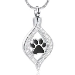 Teardrop Ribbon Paw - Stainless Steel Cremation Ashes Memorial Pendant