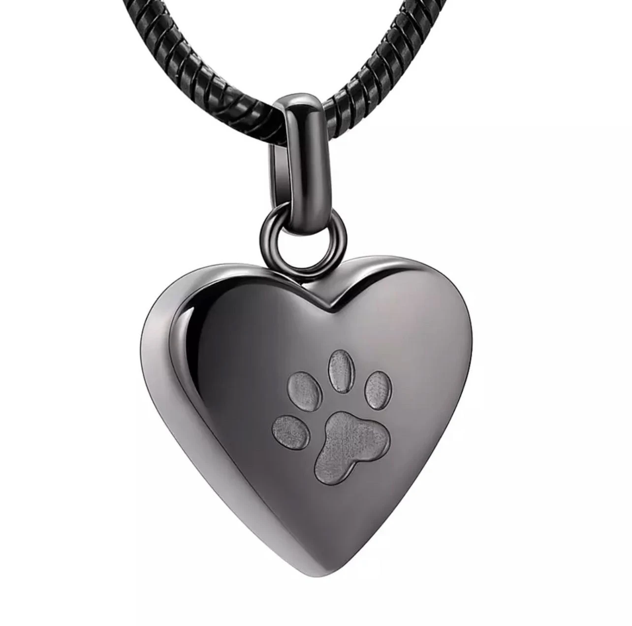 Pet Paw Heart Black - Stainless Steel Cremation Ashes Memorial Pendant 3 Pet Paw Heart Black - Stainless Steel Cremation Ashes Memorial Pendant