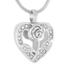 Rose Heart - Stainless Steel Memorial Ashes Memorial Jewellery Pendant