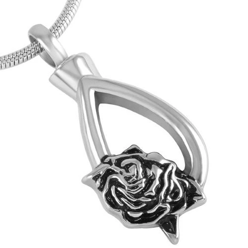 Rose Teardrop - Stainless Steel Cremation Ashes Jewellery Pendant 4 Rose Teardrop - Stainless Steel Cremation Ashes Jewellery Pendant - Image 2