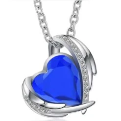 Sapphire Winged Heart - Stainless Steel Cremation Ashes Jewellery Urn Pendant
