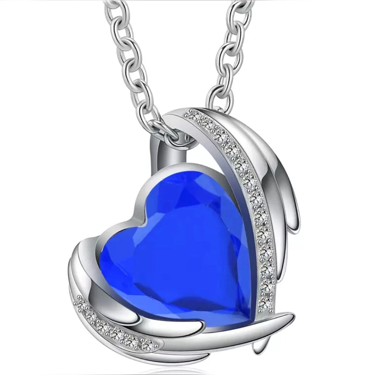 Sapphire Winged Heart - Stainless Steel Cremation Ashes Jewellery Urn Pendant 3 Sapphire Winged Heart - Stainless Steel Cremation Ashes Jewellery Urn Pendant