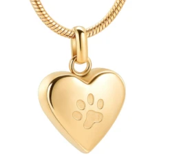 Pet Paw Heart Gold - Stainless Steel Cremation Ashes Memorial Pendant