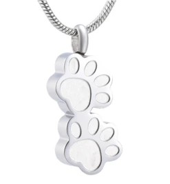 Double Paws - Stainless Steel Cremation Ashes Memorial Pendant