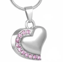 Shimmer Heart Pink -Stainless Steel Cremation Ashes Jewellery Urn Pendant