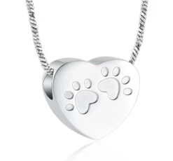 Paw Slide Heart - Stainless Steel Cremation Ashes Pet Jewellery Pendant