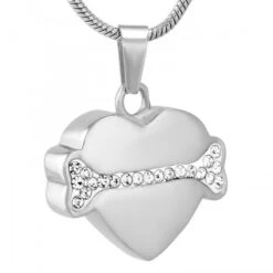 Sparkle Bone Pet Heart - Stainless Steel Pet Cremation Ashes Memorial Pendant