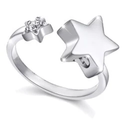 Double Star Ring - Stainless Steel Cremation Ashes Jewellery Urn Memorial Keepsake