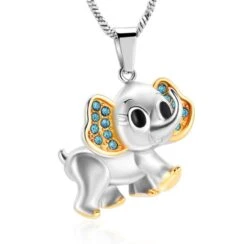 Sweet Elephant Blue Stones - Stainless Steel Cremation Ashes Jewellery Urn Pendant