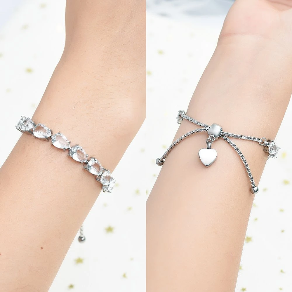Teardrop Crystal Heart Bracelet - Stainless Steel Cremation Ashes Jewellery 4 Teardrop Crystal Heart Bracelet - Stainless Steel Cremation Ashes Jewellery - Image 2