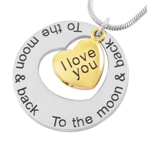 The Moon And Back Circle - Stainless Steel Cremation Ash Necklace Pendant 3 The Moon And Back Circle - Stainless Steel Cremation Ash Necklace Pendant