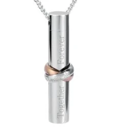 Together Forever Cylinder - Stainless Steel Cremation Ashes Urn Jewellery Pendant