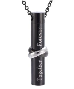 Together Forever Cylinder Black - Stainless Steel Cremation Ashes Urn Jewellery Pendant